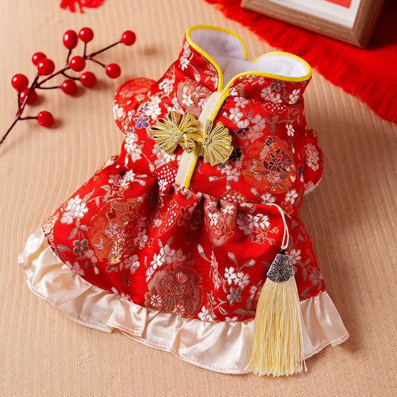 Floral Cheongsam Dress with Tassel Charm